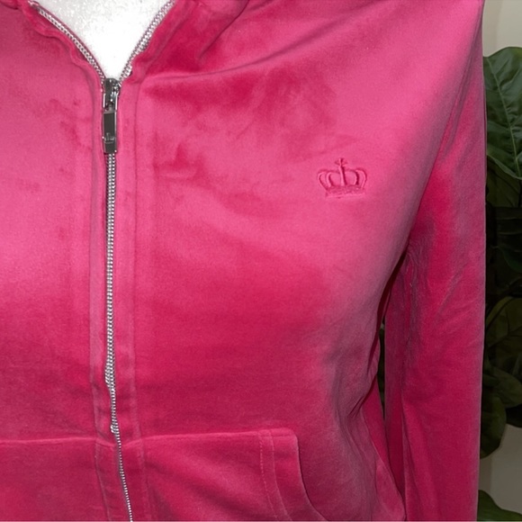Juicy Couture Pink Velour Tracksuit zip up hoodie, bootcut pant, large - Picture 2 of 9